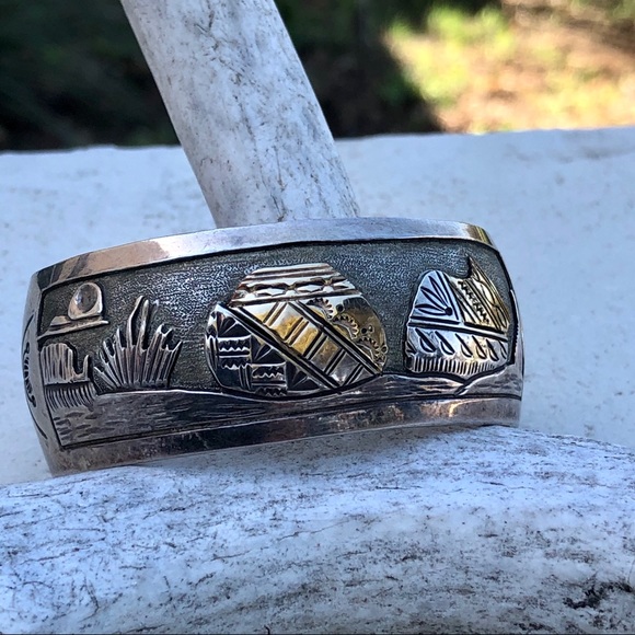 Vintage Jewelry - Sterling Native American Cuff Bracelet